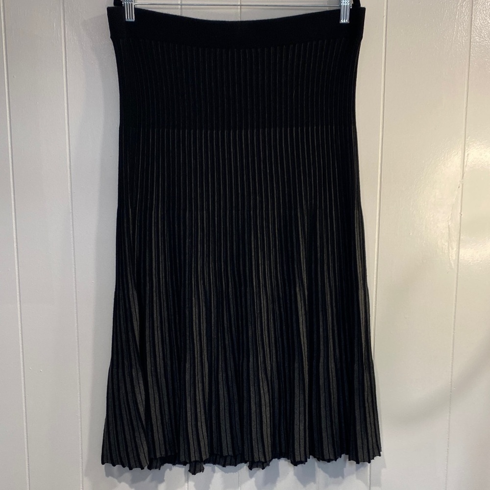Max Studio A-Line Pleated Knit Midi Skirt Academia Winter Black Gray Size XL-1X
